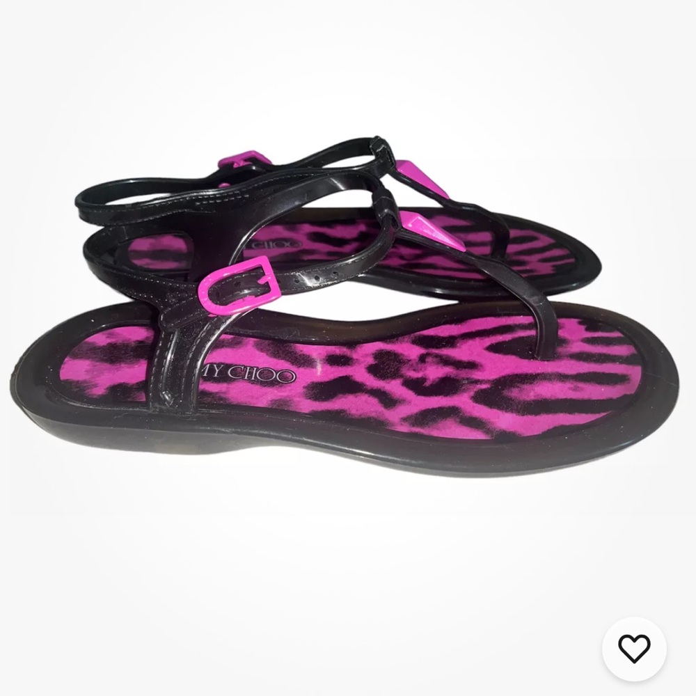 Jimmy Choo Purple and Black Cheetah Animal Print Jelly Sandals sz 37 / US 7 NEW